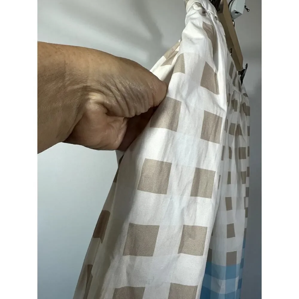 MING WANG Women's Two Piece Gingham Cotton Poplin Skirt Set Blue/Tan Size Small